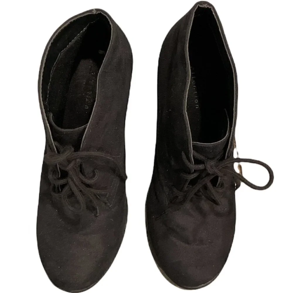 Attention High Heel Lace Up‎ Booties Sz 7M Black #174N